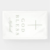 Elegant Sage Green Religious Cross Boy God Bless Banner (Horizontal)