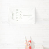 Elegant Sage Green Religious Cross Boy God Bless Banner (InSitu)