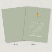 Elegant Sage Green Religious Cross First Communion Dankeskarte