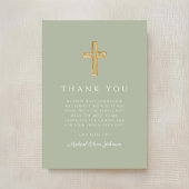 Elegant Sage Green Religious Cross First Communion Dankeskarte