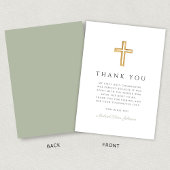 Elegant Sage Green Religious Cross First Communion Dankeskarte