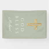 Elegant Sage Green Religious Cross God Sess Banner (Horizontal)