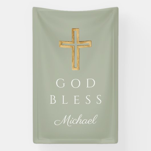 Elegant Sage Green Religious Cross God Sess Banner (Vertikal)