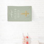 Elegant Sage Green Religious Cross God Sess Banner (InSitu)