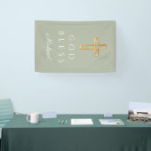 Elegant Sage Green Religious Cross God Sess Banner (Messe)