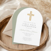 Elegant Sage Green Religious First Communion Arch Einladung