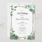 Elegant Sage Green Rose 18th Birthday Debut  Einladung (Vorderseite)