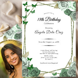 Elegant Sage Green Rose 18th Birthday Debut  Einladung