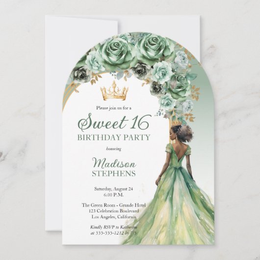 Elegant Sage Green Rose Blumensaft 16 Party Einladung (Vorderseite)