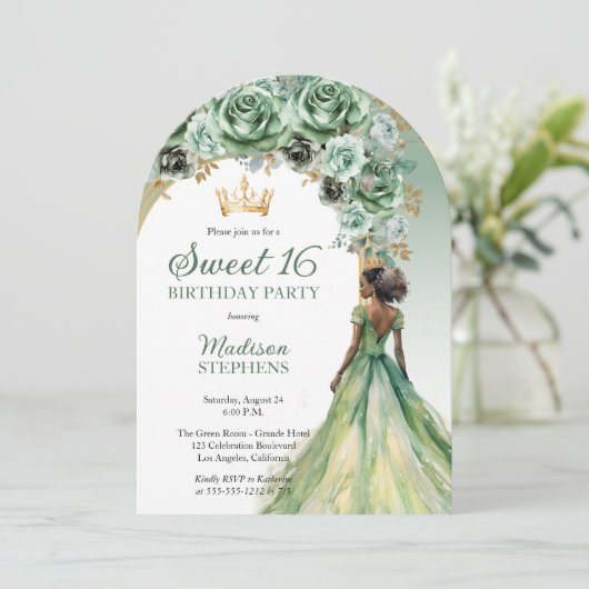 Elegant Sage Green Rose Blumensaft 16 Party Einladung (Stehend Vorderseite)