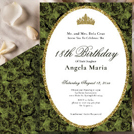 Elegant Sage Green Rose Floral 18th Birthday Debut Einladung