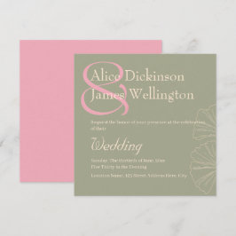 Elegant Sage Green & Rose Pink Ginkgo Wedding Einladung