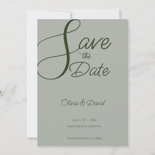 Elegant Sage Green Save the Date Einladung (Vorderseite)