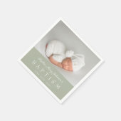 Elegant Sage Green Script Foto Taufe Serviette (Ecke)