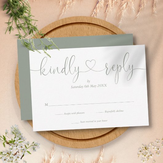 Elegant Sage Green Script Heart Kindly Antwort