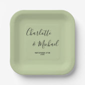Elegant Sage Green Script Minimalist Wedding Pappteller (Vorderseite)