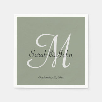 Elegant Sage Green Script Name Monogram Wedding  Serviette