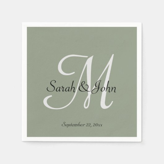 Elegant Sage Green Script Name Monogram Wedding  Serviette (Vorderseite)