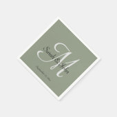 Elegant Sage Green Script Name Monogram Wedding  Serviette (Ecke)