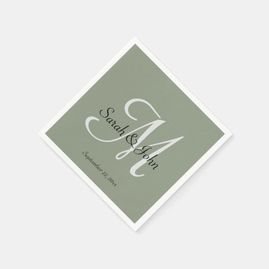 Elegant Sage Green Script Name Monogram Wedding  Serviette (Ecke)