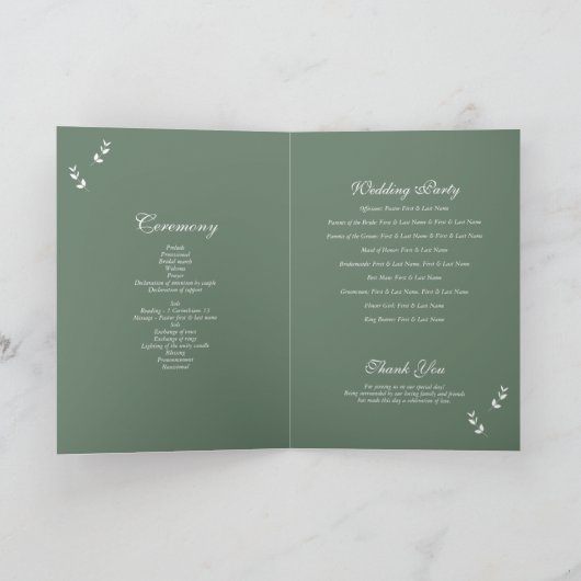 Elegant Sage Green Script Wedding Order of Service Programm (Innenseite)