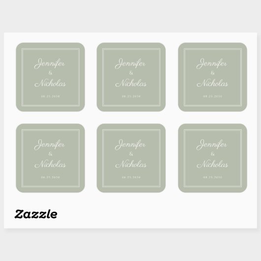 Elegant Sage Green Script Wedding Quadratischer Aufkleber (Blatt)