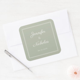 Elegant Sage Green Script Wedding Quadratischer Aufkleber