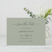 Elegant Sage Green Script Wedding Save The Date (Stehend Vorderseite)
