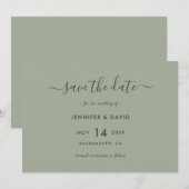 Elegant Sage Green Script Wedding Save The Date (Vorne/Hinten)