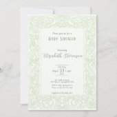 Elegant Sage Green Scrollwork Baby Shower  Einladung (Vorderseite)