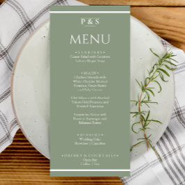 Elegant Sage Green Simple Monogram Dinner Wedding Menükarte