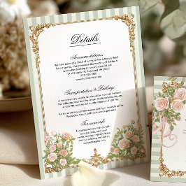 Elegant Sage Green Stripe Floral Details Card