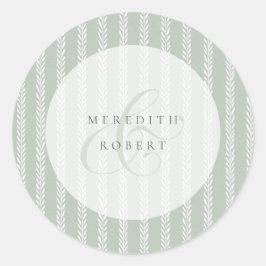 Elegant Sage Green Stripes & Ampersand Wedding Runder Aufkleber