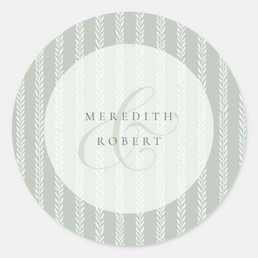 Elegant Sage Green Stripes & Ampersand Wedding Runder Aufkleber (Vorderseite)