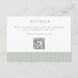 Elegant Sage Green Stripes QR Code Wedding Details Begleitkarte