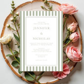 Elegant Sage Green Stripes Wedding Einladung