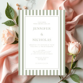 Elegant Sage Green Stripes Wedding Einladung