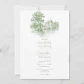 Elegant Sage Green Toile French Manor Wedding Einladung (Vorderseite)