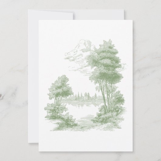 Elegant Sage Green Toile French Manor Wedding Einladung (Rückseite)