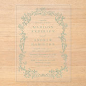 Elegant Sage Green Victorian Floral Frame Wedding Acryleinladungen (Vorderseite)