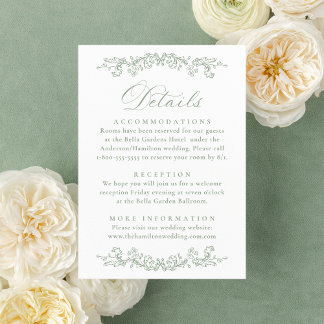 Elegant Sage Green Victorian Floral Wedding Detail Begleitkarte
