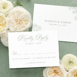 Elegant Sage Green Victorian Floral Wedding RSVP Karte