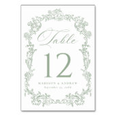 Elegant Sage Green Victorian Floral Wedding Tischnummer (Vorderseite)