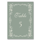 Elegant Sage Green Vintage Floral Wedding Tischnummer (Vorderseite)