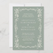 Elegant Sage Green Vintage Photo Wedding Einladung (Vorderseite)