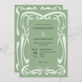 Elegant Sage Green Vintage Ribbon Einladung (Vorne/Hinten)