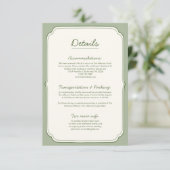 Elegant Sage Green Wedding Details Card (Stehend Vorderseite)
