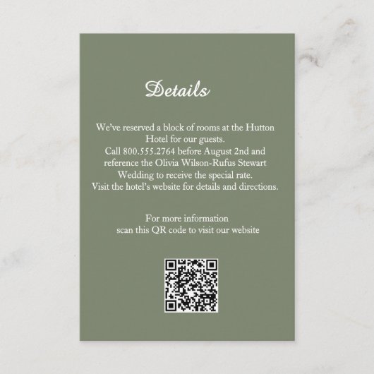 Elegant Sage Green Wedding Details Enclosure Card Begleitkarte (Vorderseite)