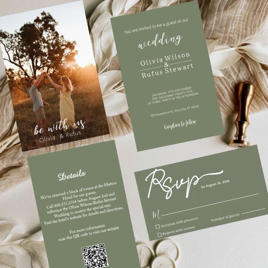 Elegant Sage Green Wedding Details Enclosure Card Begleitkarte