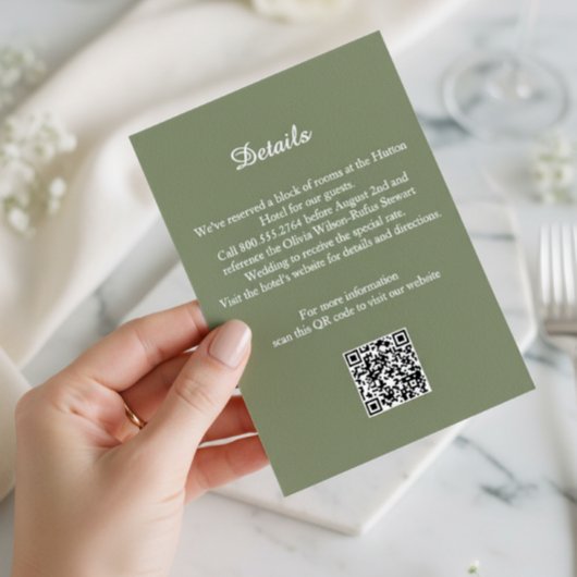 Elegant Sage Green Wedding Details Enclosure Card Begleitkarte